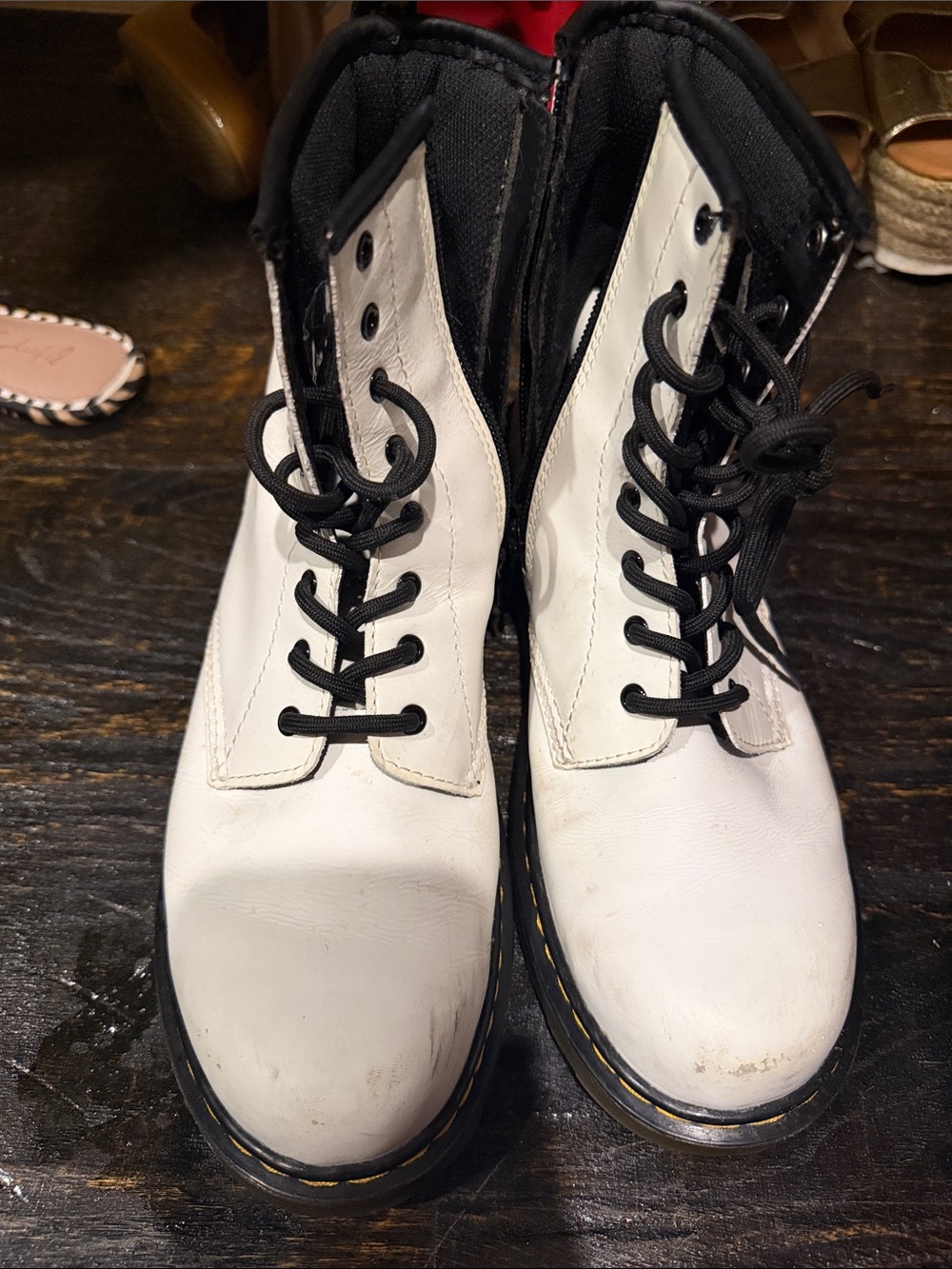 Dr. Martens White Combat Boots with Black Laces